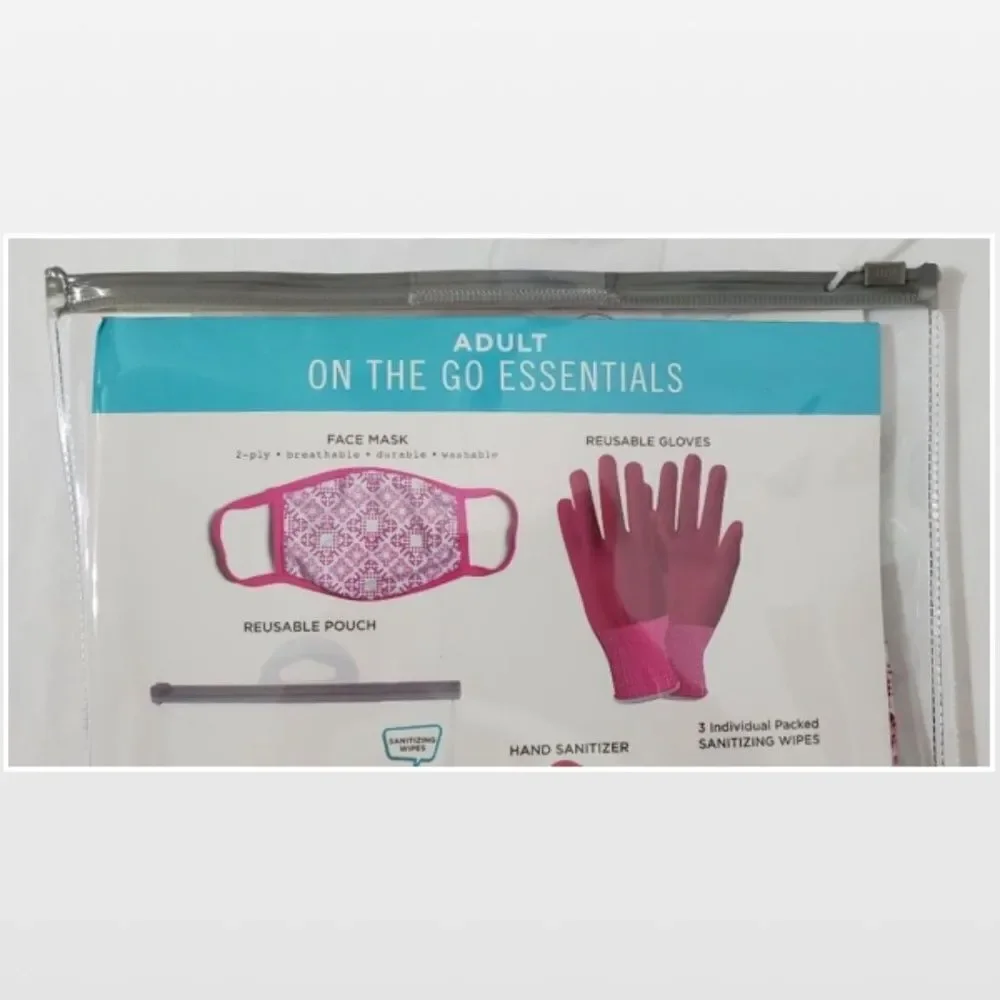 New ABG Accessories Mask Gloves Wipes Adult Travel Kit Grey White 8 Piece NWT